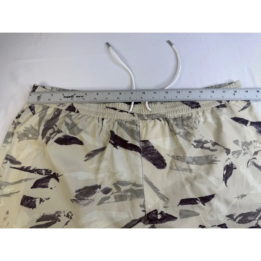 Club Monaco Mens XXL Abstract Print Swim Trunks Cream Grey Drawstring Mesh Liner